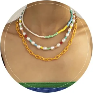 FUTIMELY 2-3Pcs Layered Colorful Beaded Choker Necklace Set for Women,Evil Eye Pearl Angel Necklace Y2K Boho Natural Freshwater Pearl Handmade Choker Necklaces for Women
