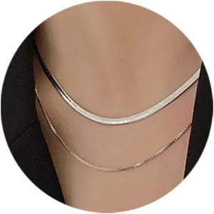 FUTIMELY Layered Herringbone Snake Necklace for Women Men Dainty 14k Gold Double Flat Snake Chain Herringbone Choker Necklace,Paperclip Snake Bone Clavicle Chain Choker Necklace
