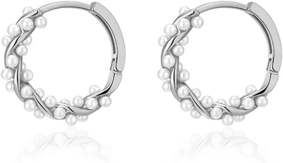 FUTIMELY Pearl Hoop Earrings for Women,14K Gold Plated Small Pearl Hoop Earrings Open Large Circle Round Pearl Earrings Simple Birthday Christmas Gift Jewelry