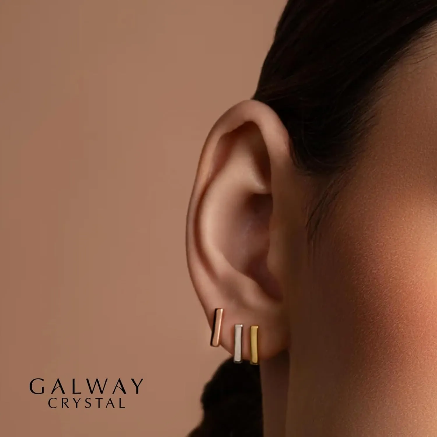 Galway Crystal Plain Bar Stud Earrings, Hallmarked Sterling Silver Irish Jewelry Made in County Galway