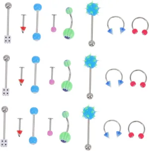 Gatuida Trendy Tongue Piercing Jewelry Set 110pc Collection Includes Tongue Rings Nose Studs Lip Your Style at Events Random Style