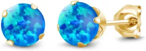 Gem Stone King 18K Yellow Gold Plated Silver Blue Simulated Opal Stud Earrings For Women Men (1.00 Cttw, Cabochon Cut 5MM)