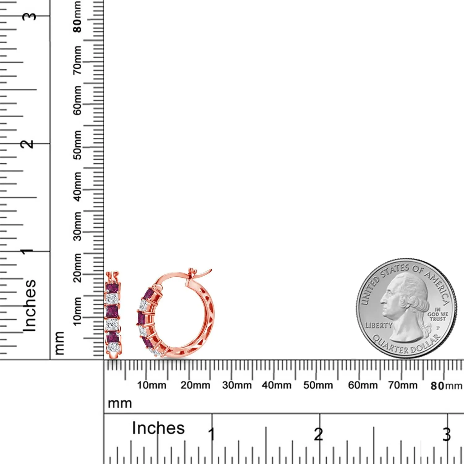 Gem Stone King 925 Sterling Silver Red Created Ruby or White Moissanite Hoop Earrings 20MM For Women (1.56 Cttw, Princess 3MM)