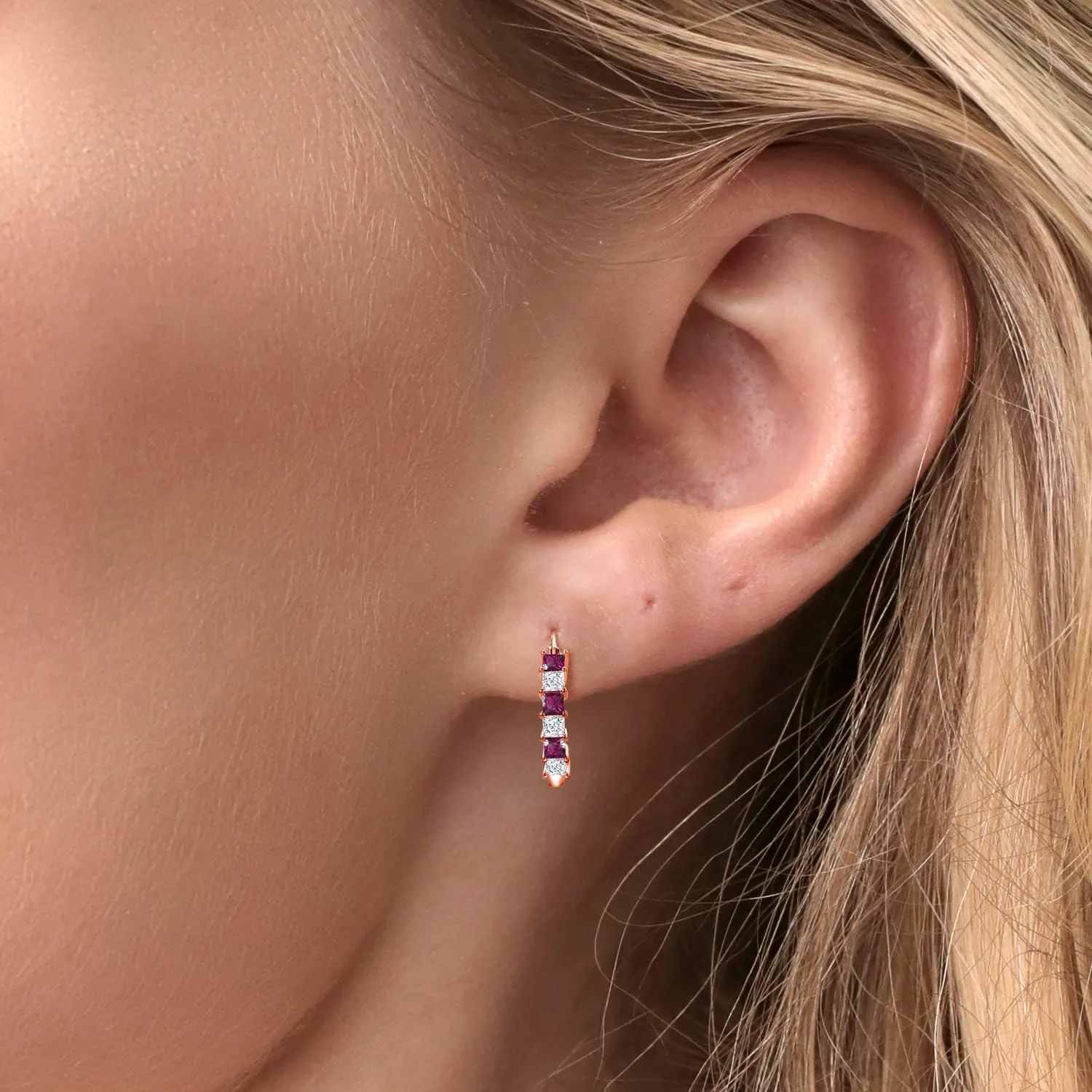 Gem Stone King 925 Sterling Silver Red Created Ruby or White Moissanite Hoop Earrings 20MM For Women (1.56 Cttw, Princess 3MM)