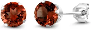 Gem Stone King 925 Sterling Silver Red Garnet Stud Earrings For Women Men | 2.00 Cttw | Gemstone Birthstone Jewelry Gift | Round 6MM