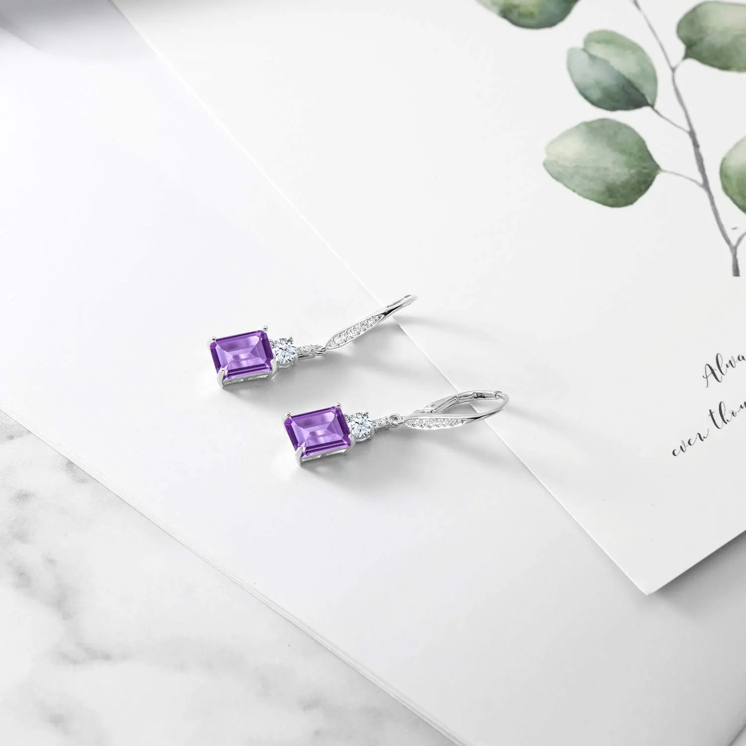 Gem Stone King Drop Dangle Earrings for Women | 925 Sterling Silver | Emerald Cut 9X7MM Gemstone Birthstone | Fine Jewelry Gifts for Her Mom Anniversary Wedding