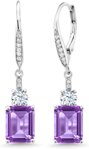 Gem Stone King Drop Dangle Earrings for Women | 925 Sterling Silver | Emerald Cut 9X7MM Gemstone Birthstone | Fine Jewelry Gifts for Her Mom Anniversary Wedding