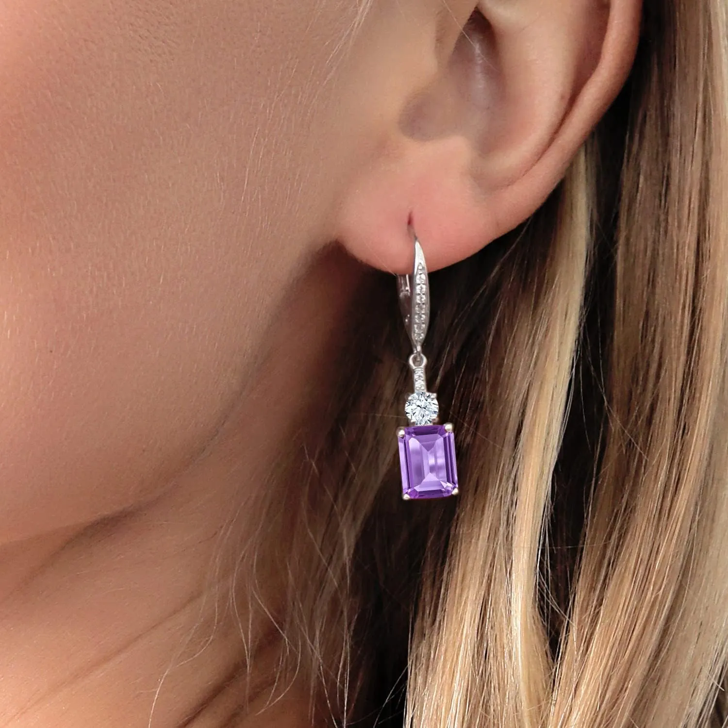 Gem Stone King Drop Dangle Earrings for Women | 925 Sterling Silver | Emerald Cut 9X7MM Gemstone Birthstone | Fine Jewelry Gifts for Her Mom Anniversary Wedding
