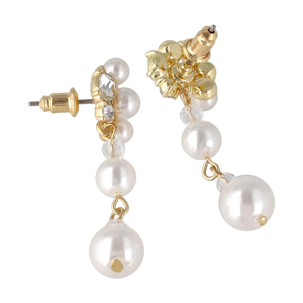 Gemmed Cluster Pearl Drop Earrings
