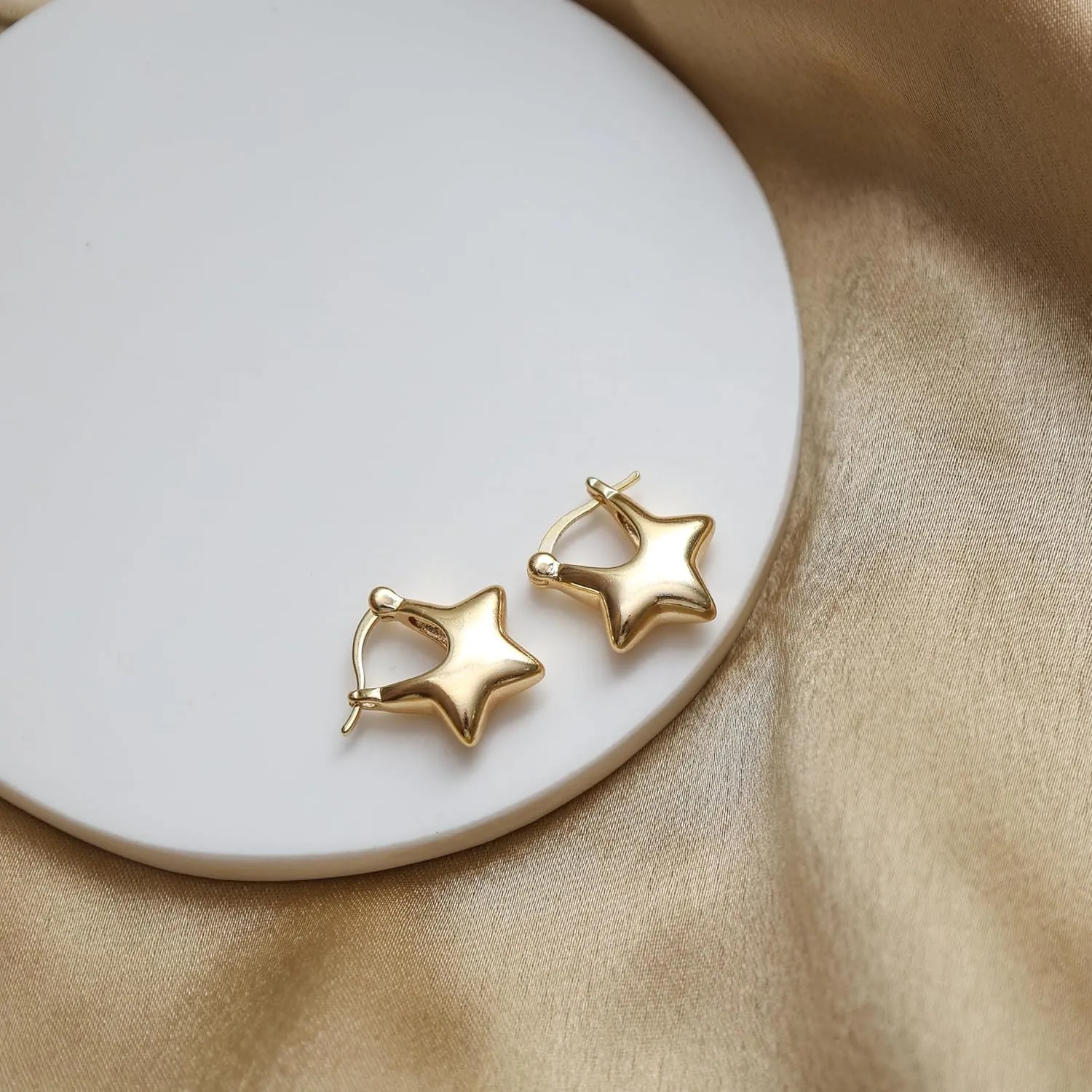 Gempires Lightweight Stylish Star Hoop Earrings Elegant Minimalist Handmade Jewelry Hypoallergenic Gold Plated Dangling Everday Wear Jewelry Gifts For All Occasions