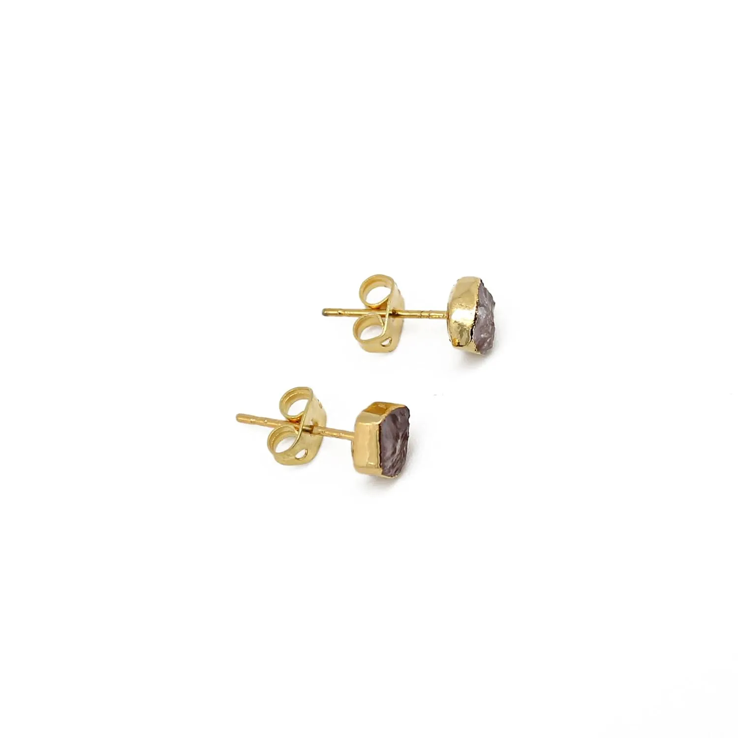 Gempires Natural Rose Quartz Gemstone Stud Earrings Raw Crystal Handmade Jewelry Hypoallergenic Gold Plated Lightweight Dainty Post Earrings