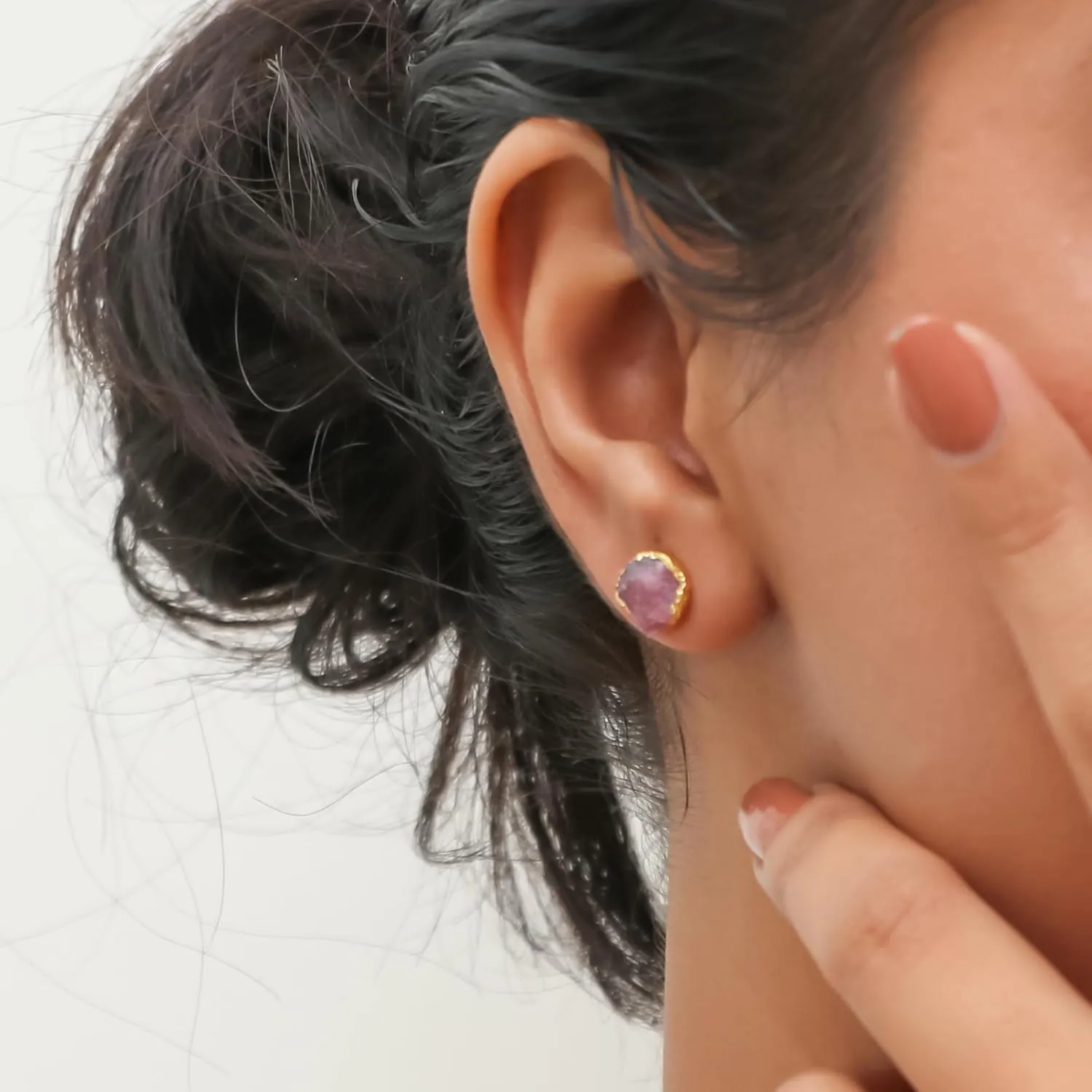 Gempires Natural Rose Quartz Gemstone Stud Earrings Raw Crystal Handmade Jewelry Hypoallergenic Gold Plated Lightweight Dainty Post Earrings
