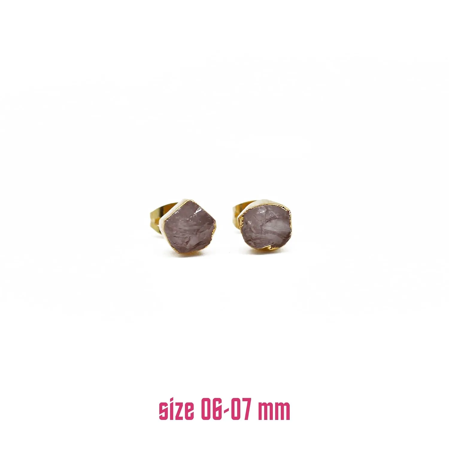 Gempires Natural Rose Quartz Gemstone Stud Earrings Raw Crystal Handmade Jewelry Hypoallergenic Gold Plated Lightweight Dainty Post Earrings