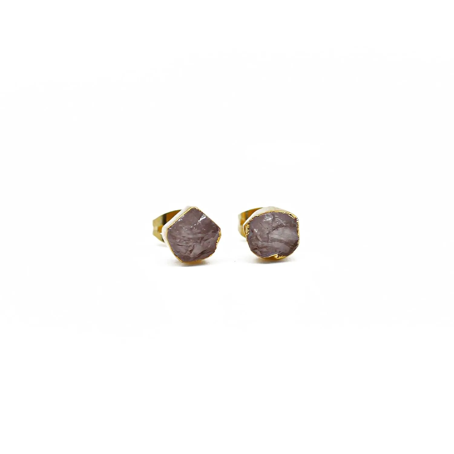 Gempires Natural Rose Quartz Gemstone Stud Earrings Raw Crystal Handmade Jewelry Hypoallergenic Gold Plated Lightweight Dainty Post Earrings