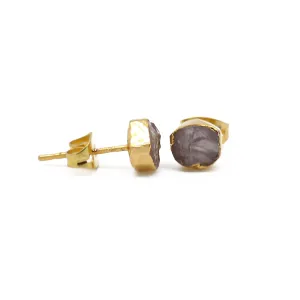 Gempires Natural Rose Quartz Gemstone Stud Earrings Raw Crystal Handmade Jewelry Hypoallergenic Gold Plated Lightweight Dainty Post Earrings
