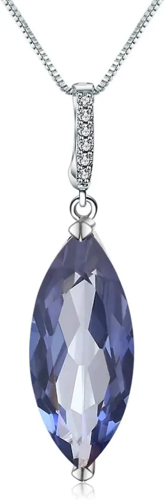 Gem's Beauty 925 Sterling Silver Gemstone Necklaces & Pendants for Women Fine Jewelry, Chain 16" 2" Extend