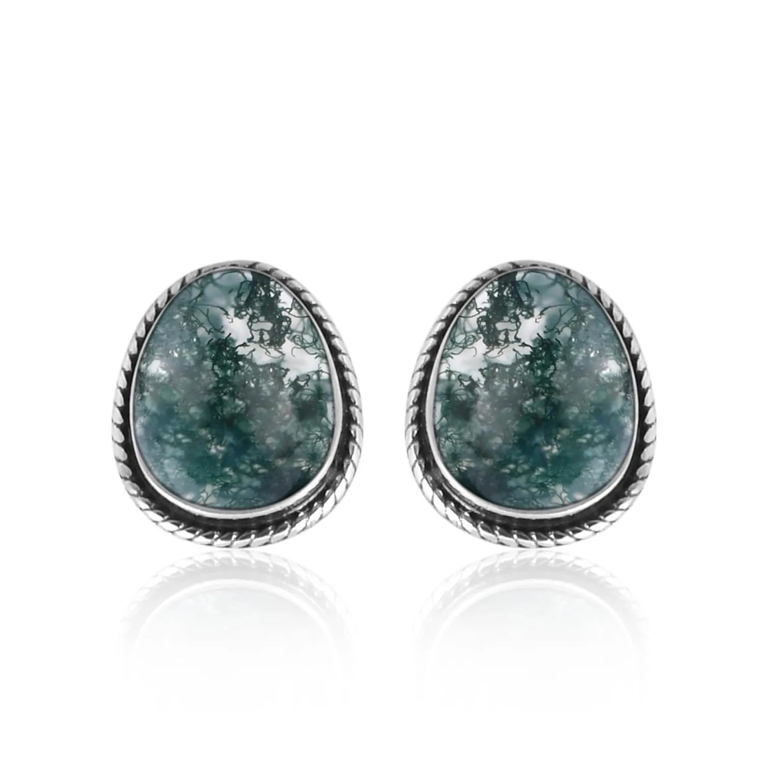 Gemstone Earrings, Gemstone Studs, 925 Sterling Silver Studs, Post Studs, Small Studs, Minimalist Studs, Gift Items, Women Jewelry, Birthday Gift for Her (Moss Agate)