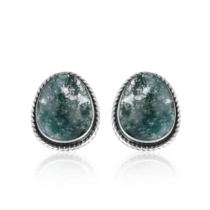 Gemstone Earrings, Gemstone Studs, 925 Sterling Silver Studs, Post Studs, Small Studs, Minimalist Studs, Gift Items, Women Jewelry, Birthday Gift for Her (Moss Agate)