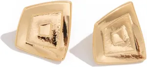 Geometric Square Spiral Stud Earrings, Gold-Plated, Modern Design
