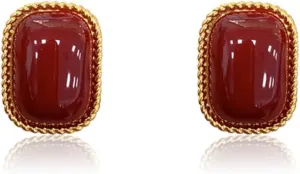 Geometry Red Square Stud Earrings S999 Sterling Silver Post Earrings Vintage Studs Earrings Fashion Hypoallergenic Ear Jewelry for Women