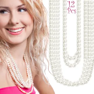 GIFTEXPRESS 12 Piece Faux Party Favor Pearl Beads Necklaces for Dress Up Party and Events, Girls Birthday Party Favor - 33" Long Plastic Decoration Beaded Necklace Bulk - St. Patricks Day, Mardi Gras & Christmas Pendant Accessories