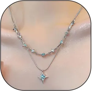 GIGB PBDK Boho Blue Butterfly Crystal Layered Choker Necklace, Sparkling Dainty Gemstone Fine Chain Necklace, CZ Adjustable Beach Holiday Jewelry Gift for Women