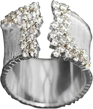 GIGB PBDK Gold Crystal Open Rings for Women,Bling Silver Stainless Steel Cocktail Rings,Adjustable Cubic Zirconia Cluster Big Ring,Party Statement Jewelry Accessories