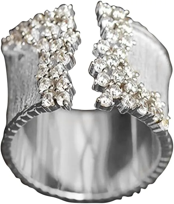 GIGB PBDK Gold Crystal Open Rings for Women,Bling Silver Stainless Steel Cocktail Rings,Adjustable Cubic Zirconia Cluster Big Ring,Party Statement Jewelry Accessories