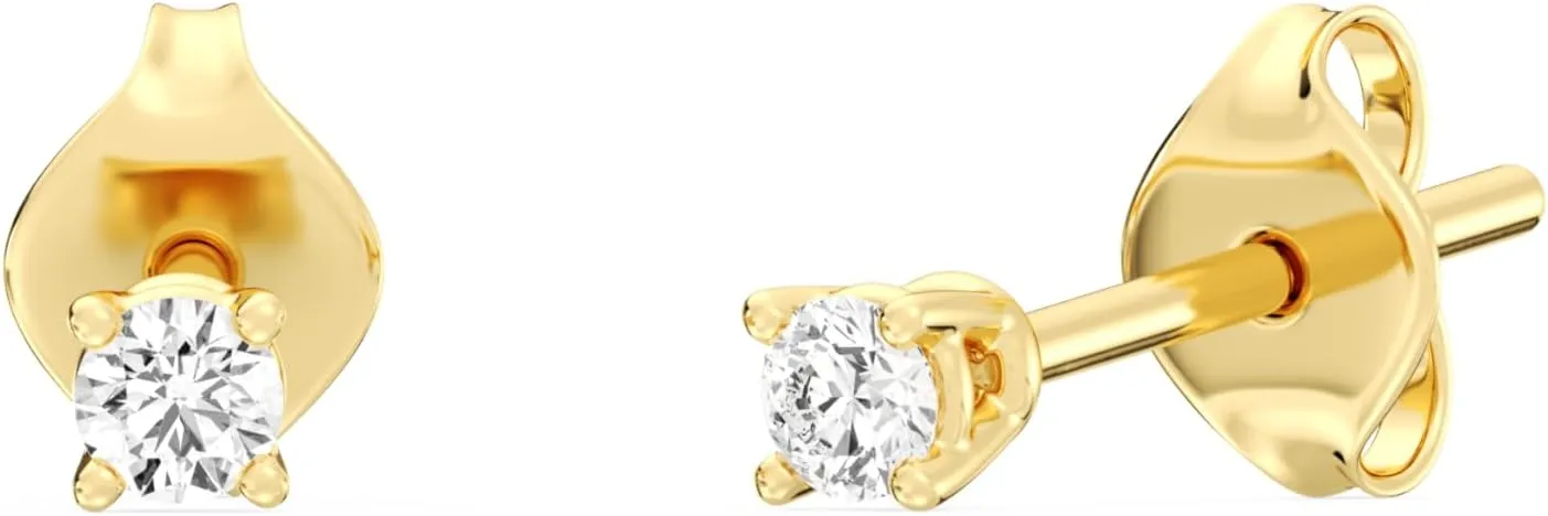 Gilded Lab-Grown Diamond Stud Earrings for Women, Round Cut, 4-Prong, Push Back, 925 Sterling Silver or Gold-Plated, F Color SI1
