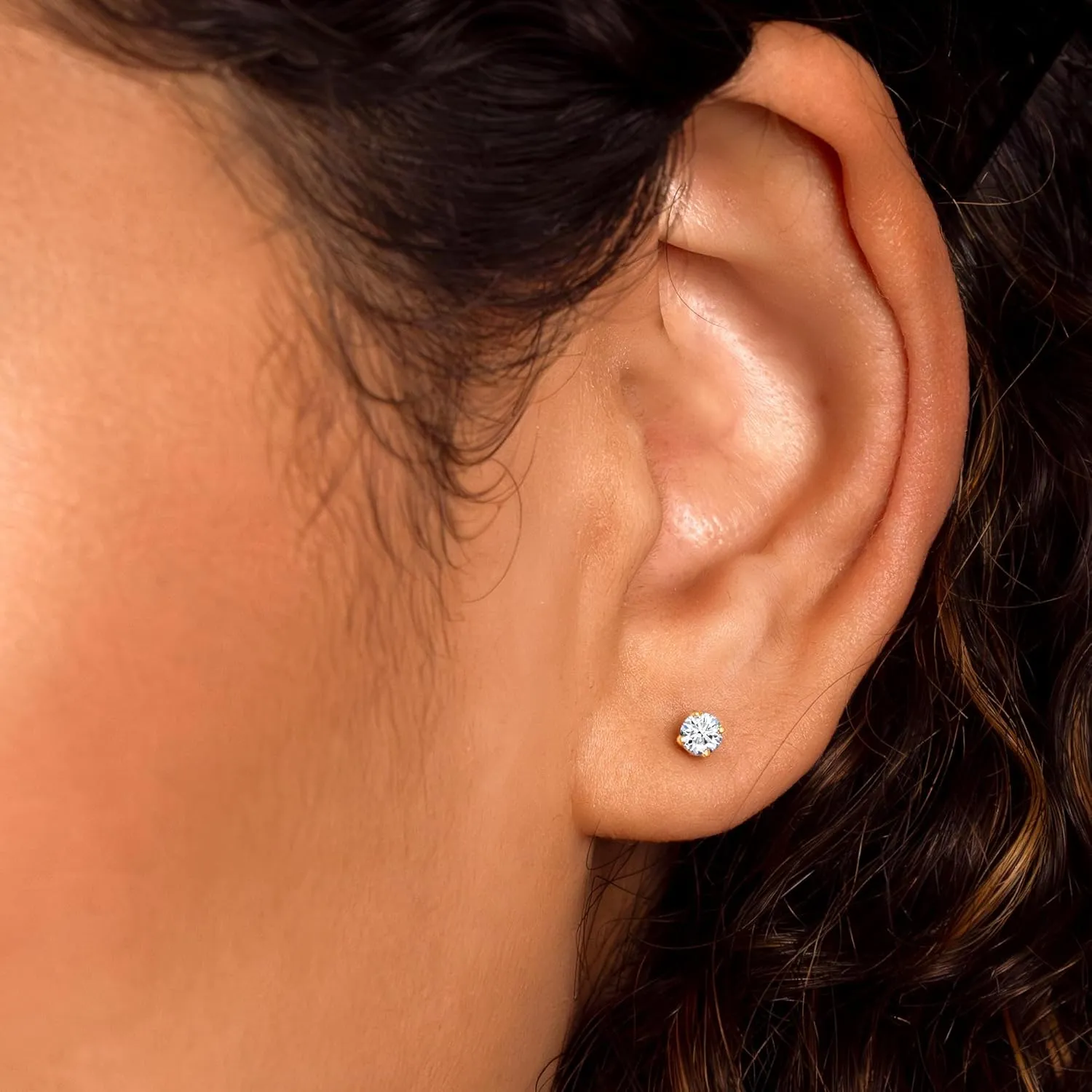 Gilded Lab-Grown Diamond Stud Earrings for Women, Round Cut, 4-Prong, Push Back, 925 Sterling Silver or Gold-Plated, F Color SI1