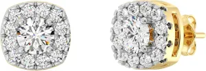 GildedLab-Grown Diamond Cushion Halo Stud Earrings for Women, Round Cut, 4-Prong, Push Back, 925 Sterling Silver or 14 KTGold-Plated, F Color SI1