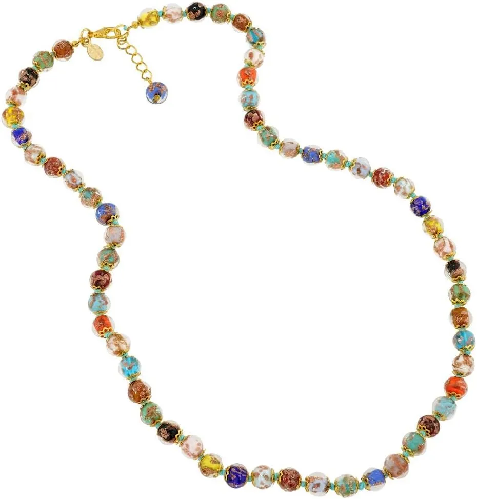 Glass Of Venice Murano Necklace Longer Length - Italian Multicolor Sommerso Sparkling Beads Handmade Blown Glass for Women