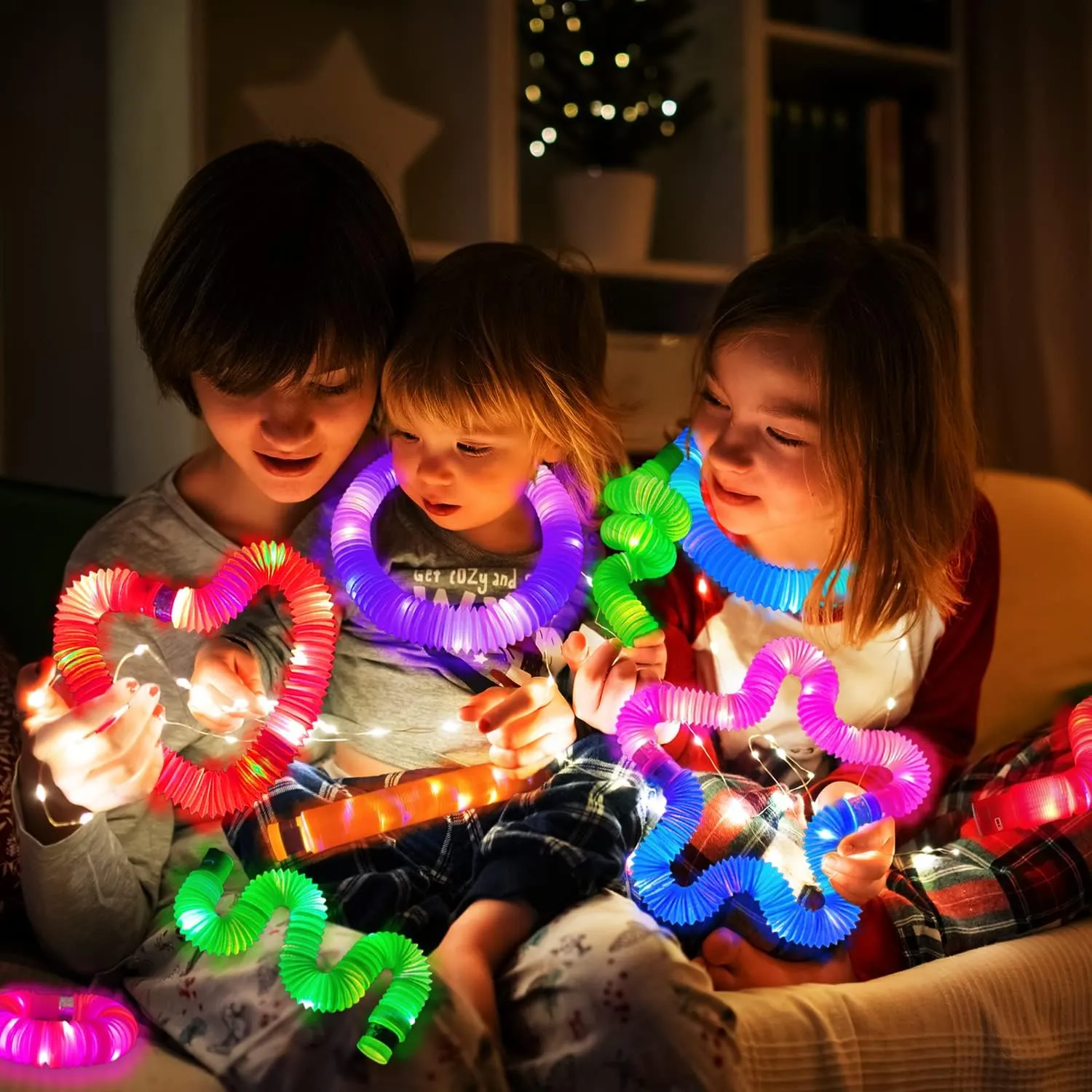 Glow Sticks Camping Essentials for Toddlers-6 PCS,Light Up Pop Tube Party Favors Toys Gifts for Kids,LED Bracelet Necklace Accessories for Children,Fun Camp Games Activities Gear Stuff for Boys Girls