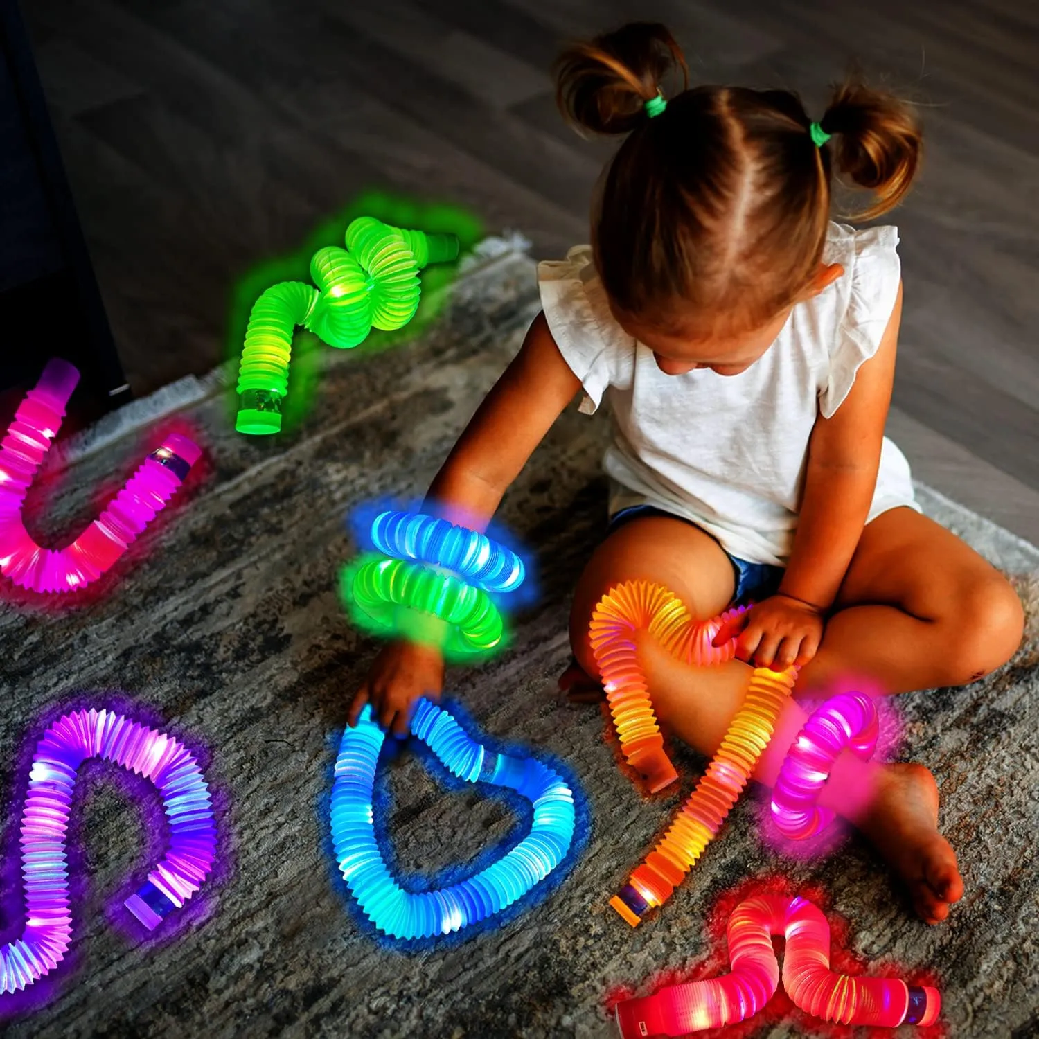Glow Sticks Camping Essentials for Toddlers-6 PCS,Light Up Pop Tube Party Favors Toys Gifts for Kids,LED Bracelet Necklace Accessories for Children,Fun Camp Games Activities Gear Stuff for Boys Girls