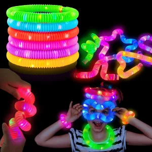 Glow Sticks Camping Essentials for Toddlers-6 PCS,Light Up Pop Tube Party Favors Toys Gifts for Kids,LED Bracelet Necklace Accessories for Children,Fun Camp Games Activities Gear Stuff for Boys Girls