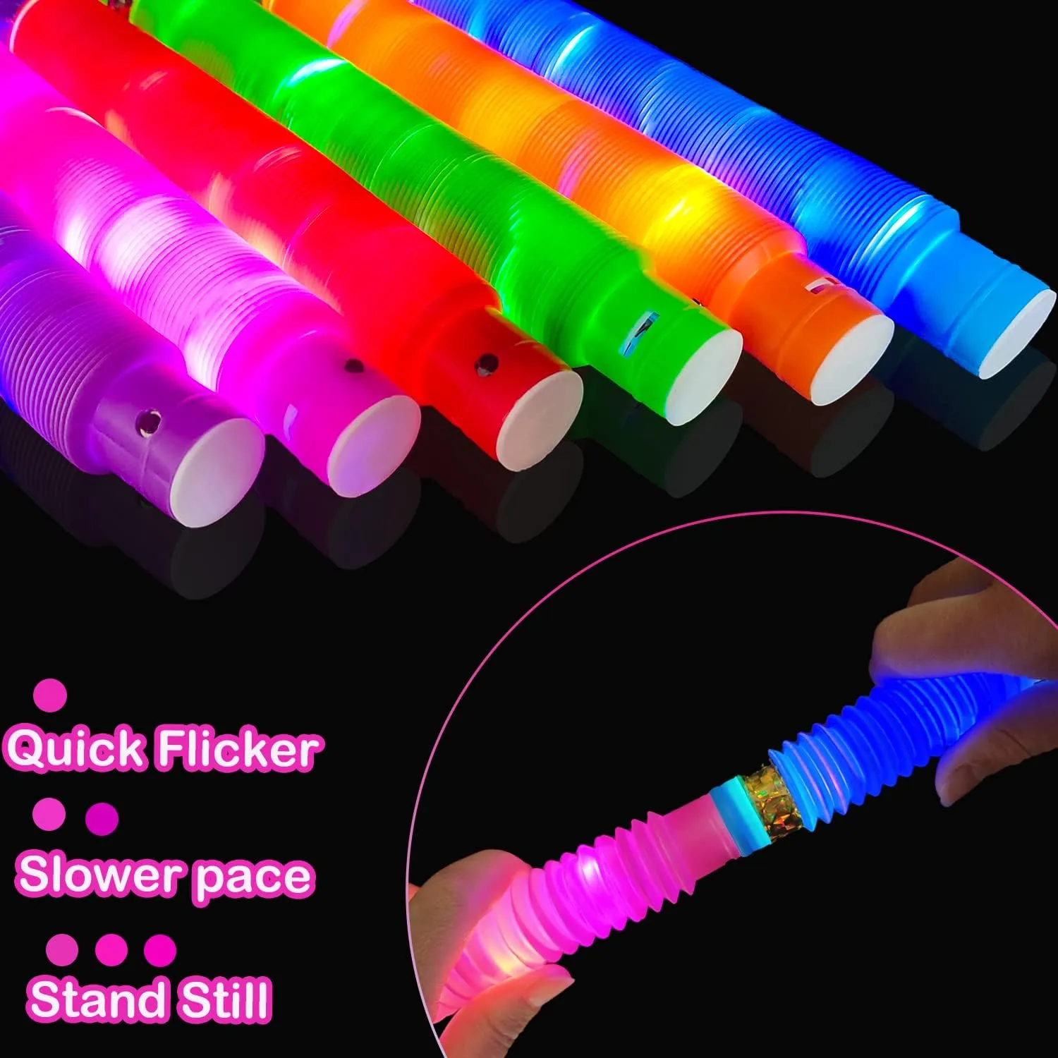 Glow Sticks Camping Essentials for Toddlers-6 PCS,Light Up Pop Tube Party Favors Toys Gifts for Kids,LED Bracelet Necklace Accessories for Children,Fun Camp Games Activities Gear Stuff for Boys Girls