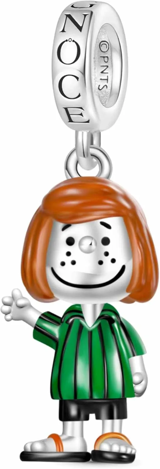 GNOCE Peanuts Peppermint Patty Pendant Dangle Charm Bracelet for Women, S925 Sterling Silver Dangle Charms for Women Wife, Valentines Day, Mothers Day Jewelry