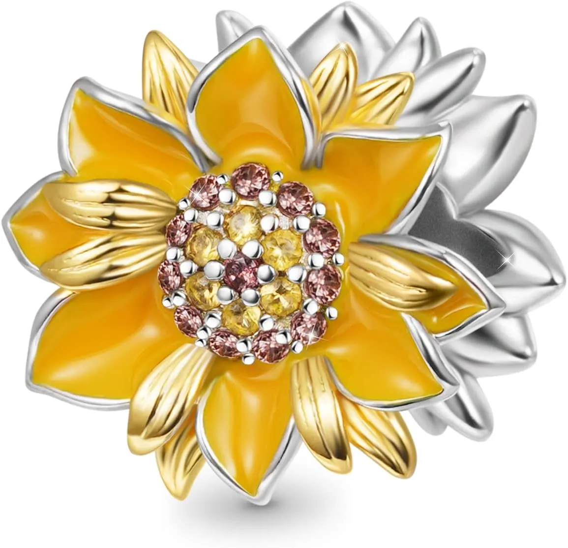 GNOCE Sparkling Sunflower Charm for Bracelet 925 Sterling Silver Bead Charms Jewelry Gift For Women Wife Fit Snake Chain Bracelets