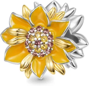 GNOCE Sparkling Sunflower Charm for Bracelet 925 Sterling Silver Bead Charms Jewelry Gift For Women Wife Fit Snake Chain Bracelets