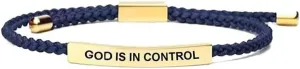 God Is In Control Inspirational Bracelets for Women Men Christian Faith Bracelets Handmade Letter Braided Bracelet Adjustable Stainless Steel Christmas Birthday Gifts Jewelry