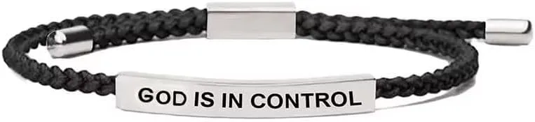 God Is In Control Inspirational Bracelets for Women Men Christian Faith Bracelets Handmade Letter Braided Bracelet Adjustable Stainless Steel Christmas Birthday Gifts Jewelry