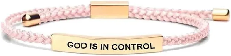 God Is In Control Inspirational Bracelets for Women Men Christian Faith Bracelets Handmade Letter Braided Bracelet Adjustable Stainless Steel Christmas Birthday Gifts Jewelry