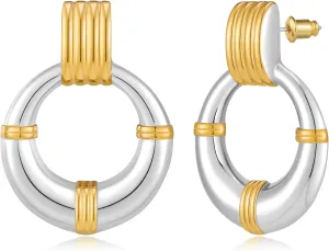 Gold and Silver Two Tone Stud Earrings for Women Geometric Statement Earrings Hypoallergenic Fashion Trendy Jewelry Gifts for Her Birthday, Graduation, Mothers Day, Wedding