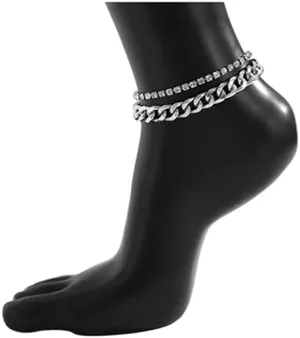 Gold Anklets for Women Shiny Rhinestone Cuban Link CZ Chain Ankle Bracelets Silver Layered Zircon Chains Tennis Anklet Set Dainty Cute Boho Beach Fashion Foot Jewelry