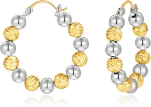 Gold Beaded Link Bamboo Hoop Earrings - Dainty Minimalist Huggie Hoop Earrings for Her