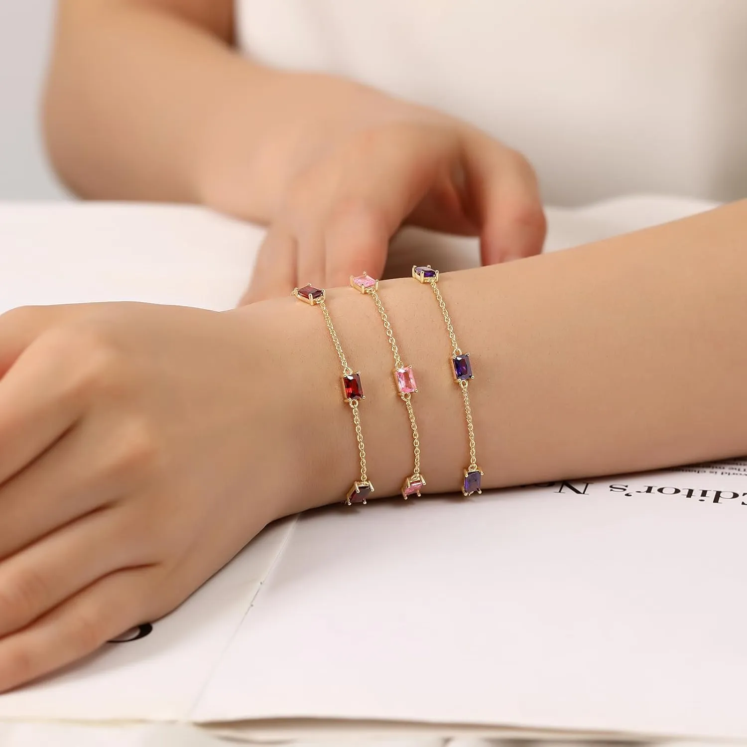 Gold Birthstone Bracelets for Women Dainty Simple Women Link Bracelet Fine Jewelry Christmas Mother's Day Birthday Gifts for Women Wife Girlfriend Her
