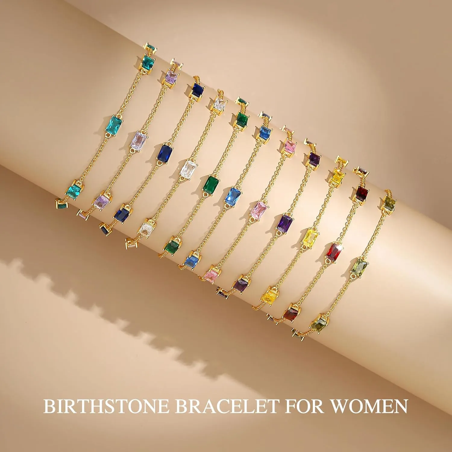 Gold Birthstone Bracelets for Women Dainty Simple Women Link Bracelet Fine Jewelry Christmas Mother's Day Birthday Gifts for Women Wife Girlfriend Her