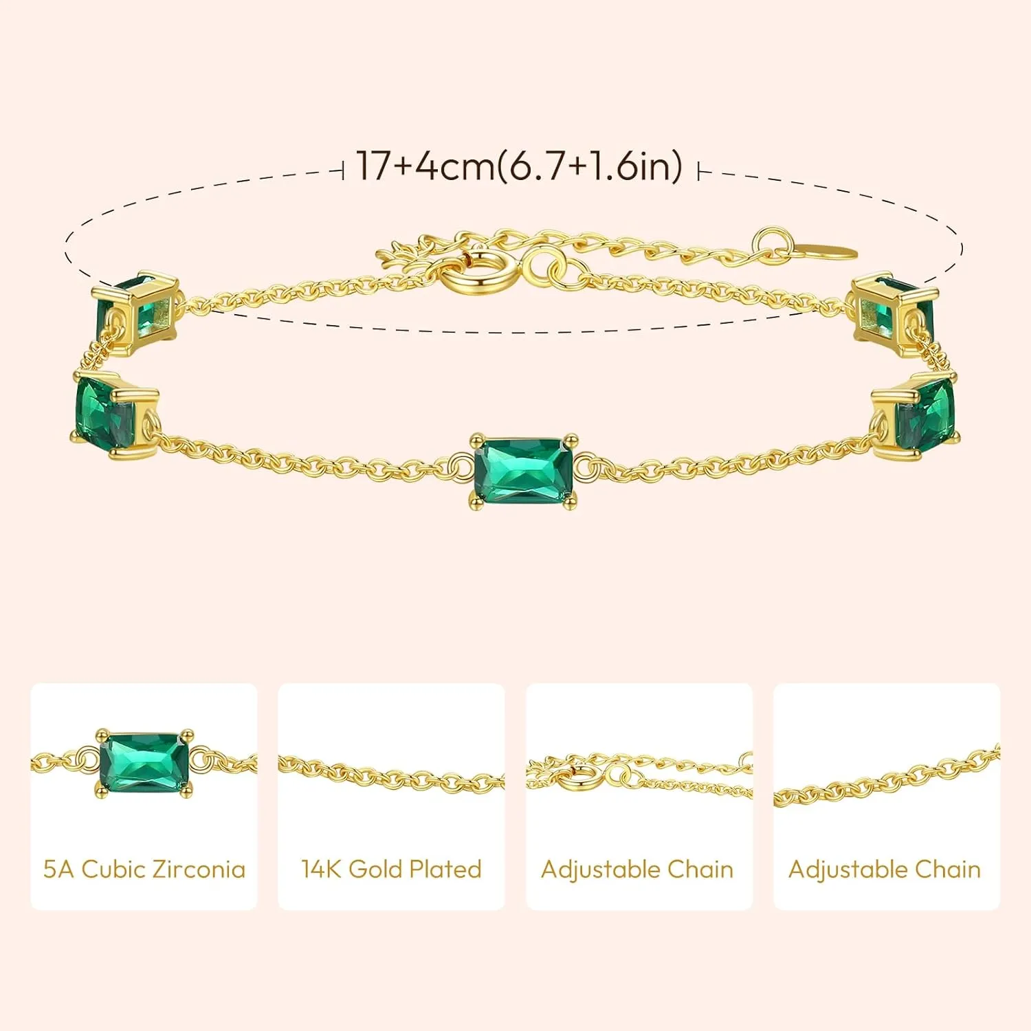 Gold Birthstone Bracelets for Women Dainty Simple Women Link Bracelet Fine Jewelry Christmas Mother's Day Birthday Gifts for Women Wife Girlfriend Her
