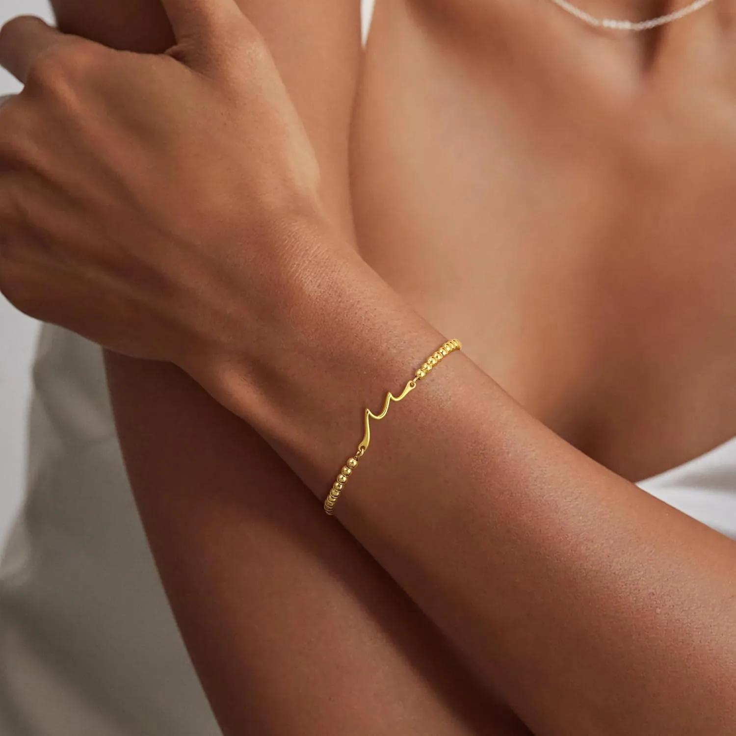 Gold Bracelets for Women, 14K Gold Plated Dainty Bead Bracelets Non Tarnish Trendy Adjustable Slider Bracelet Heart Cross Infinity Wave Tiny Simple Link Chain Bracelet Jewelry for Women