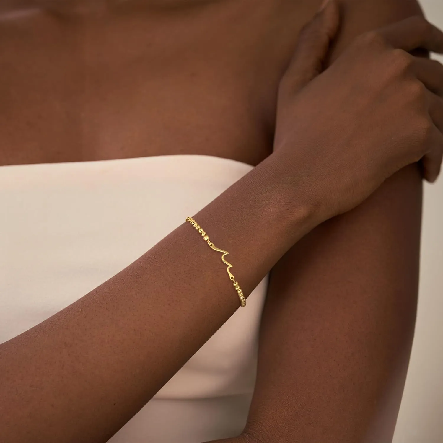 Gold Bracelets for Women, 14K Gold Plated Dainty Bead Bracelets Non Tarnish Trendy Adjustable Slider Bracelet Heart Cross Infinity Wave Tiny Simple Link Chain Bracelet Jewelry for Women